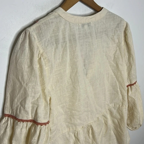 CALLIGRAPHIE Embroidered Floral Boho Tassel Tie Balloon Sleeve Peasant Blouse - Picture 6 of 11